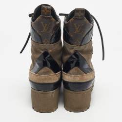 Pre Owned Louis Vuitton Multicolor Croc Embossed Leather and Suede Laureate Ankle Length Boots Size 38.5