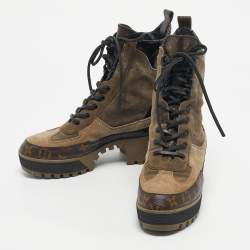 Pre Owned Louis Vuitton Multicolor Croc Embossed Leather and Suede Laureate Ankle Length Boots Size 38.5