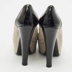 Pre Owned Louis Vuitton Grey/Black Suede And Patent Leather Peep Toe Platform Pumps Size 39