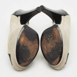 Pre Owned Louis Vuitton Grey/Black Suede And Patent Leather Peep Toe Platform Pumps Size 39