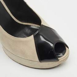 Pre Owned Louis Vuitton Grey/Black Suede And Patent Leather Peep Toe Platform Pumps Size 39