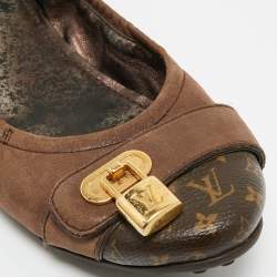 Pre Owned Louis Vuitton Brown Monogram Canvas and Shimmer Leather Lucky Ballet Flats Size 39
