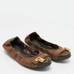 Pre Owned Louis Vuitton Brown Monogram Canvas and Shimmer Leather Lucky Ballet Flats Size 39