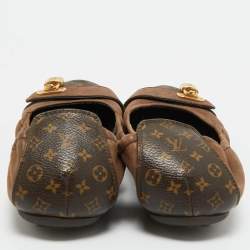 Pre Owned Louis Vuitton Brown Monogram Canvas and Shimmer Leather Lucky Ballet Flats Size 39