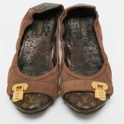 Pre Owned Louis Vuitton Brown Monogram Canvas and Shimmer Leather Lucky Ballet Flats Size 39