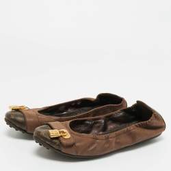 Pre Owned Louis Vuitton Brown Monogram Canvas and Shimmer Leather Lucky Ballet Flats Size 39