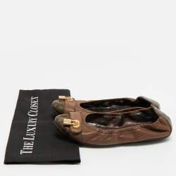 Pre Owned Louis Vuitton Brown Monogram Canvas and Shimmer Leather Lucky Ballet Flats Size 39