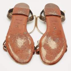 Pre Owned Louis Vuitton Brown Monogram Canvas and Leather Slingback Flat Sandals Size 40