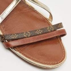 Pre Owned Louis Vuitton Brown Monogram Canvas and Leather Slingback Flat Sandals Size 40