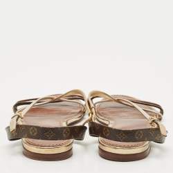 Pre Owned Louis Vuitton Brown Monogram Canvas and Leather Slingback Flat Sandals Size 40