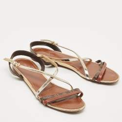 Pre Owned Louis Vuitton Brown Monogram Canvas and Leather Slingback Flat Sandals Size 40