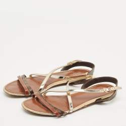Pre Owned Louis Vuitton Brown Monogram Canvas and Leather Slingback Flat Sandals Size 40