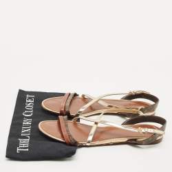 Pre Owned Louis Vuitton Brown Monogram Canvas and Leather Slingback Flat Sandals Size 40