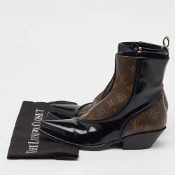 Pre Owned Louis Vuitton Black Patent Leather and Monogram Canvas Matador Ankle Boots Size 36