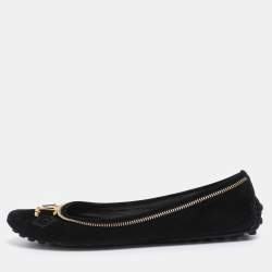 Pre Owned Louis Vuitton Black Suede Oxford Ballet Flats Size 39.5