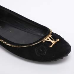 Pre Owned Louis Vuitton Black Suede Oxford Ballet Flats Size 39.5