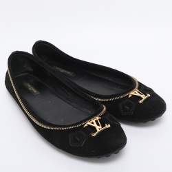 Pre Owned Louis Vuitton Black Suede Oxford Ballet Flats Size 39.5