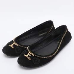 Pre Owned Louis Vuitton Black Suede Oxford Ballet Flats Size 39.5