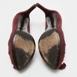 Pre Owned Louis Vuitton Burgundy Suede Tassel Platform Pumps Size 36