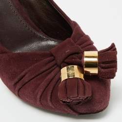 Pre Owned Louis Vuitton Burgundy Suede Tassel Platform Pumps Size 36