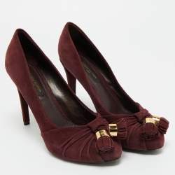 Pre Owned Louis Vuitton Burgundy Suede Tassel Platform Pumps Size 36