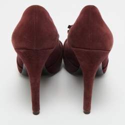 Pre Owned Louis Vuitton Burgundy Suede Tassel Platform Pumps Size 36