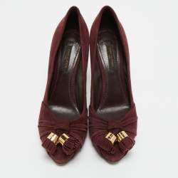 Pre Owned Louis Vuitton Burgundy Suede Tassel Platform Pumps Size 36