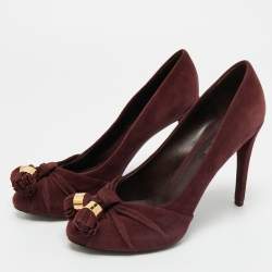 Pre Owned Louis Vuitton Burgundy Suede Tassel Platform Pumps Size 36
