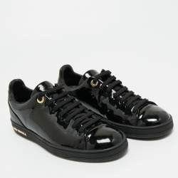Pre Owned Louis Vuitton Black Patent Leather Frontrow Low Top Sneakers Size 36