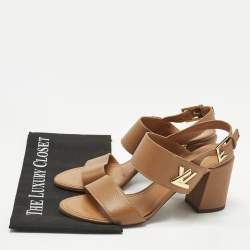 Pre Owned Louis Vuitton Brown Leather Horizon Ankle Strap Sandals Size 41