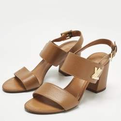 Pre Owned Louis Vuitton Brown Leather Horizon Ankle Strap Sandals Size 41