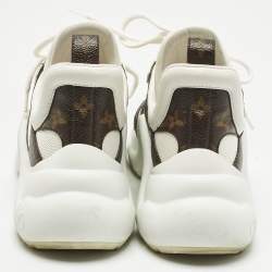 Pre Owned Louis Vuitton White Mesh and Monogram Canvas Archlight Sneakers Size 37