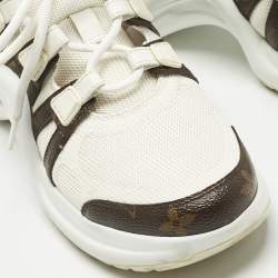 Pre Owned Louis Vuitton White Mesh and Monogram Canvas Archlight Sneakers Size 37