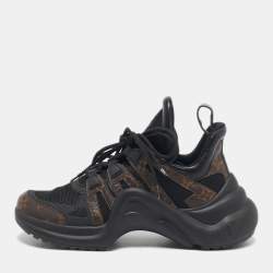 Pre Owned Louis Vuitton Brown/Black Monogram Canvas And Leather Archlight Sneakers Size 38.5
