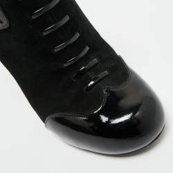 Pre Owned Louis Vuitton Black Patent Leather and Suede Ankle Booties Size 40.5