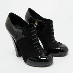 Pre Owned Louis Vuitton Black Patent Leather and Suede Ankle Booties Size 40.5