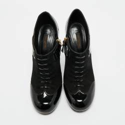 Pre Owned Louis Vuitton Black Patent Leather and Suede Ankle Booties Size 40.5