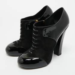 Pre Owned Louis Vuitton Black Patent Leather and Suede Ankle Booties Size 40.5