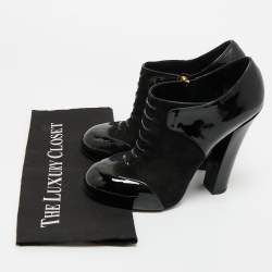 Pre Owned Louis Vuitton Black Patent Leather and Suede Ankle Booties Size 40.5