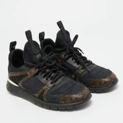 Pre Owned Louis Vuitton Black/Brown Fabric And Monogram Canvas Aftergame Sneakers Size 39