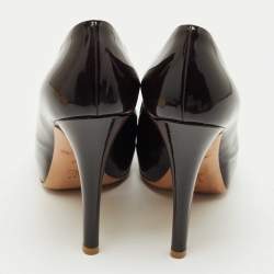 Pre Owned  Louis Vuitton Burgundy Patent Leather Damier Bow Peep Toe Pumps  Size 40