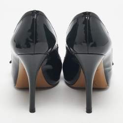 Pre Owned Louis Vuitton Dark Green Patent Leather And Monogram Canvas Idylle Buci Open Toe Pumps Size 36