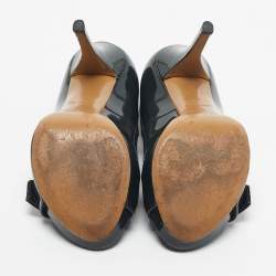 Pre Owned Louis Vuitton Dark Green Patent Leather And Monogram Canvas Idylle Buci Open Toe Pumps Size 36