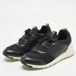 Pre Owned Louis Vuitton Black Knit Fabric and Monogram Leather Aftergame Lace Up Sneakers Size 39