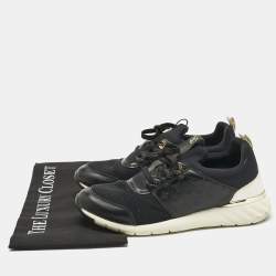 Pre Owned Louis Vuitton Black Knit Fabric and Monogram Leather Aftergame Lace Up Sneakers Size 39