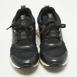Pre Owned Louis Vuitton Black Knit Fabric and Monogram Leather Aftergame Lace Up Sneakers Size 39