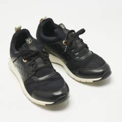Pre Owned Louis Vuitton Black Knit Fabric and Monogram Leather Aftergame Lace Up Sneakers Size 39