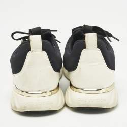 Pre Owned Louis Vuitton Black Knit Fabric and Monogram Leather Aftergame Lace Up Sneakers Size 39