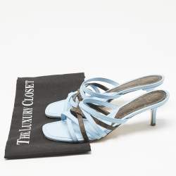 Pre Owned Louis Vuitton Blue/Brown Monogram Canvas and Leather Slide Sandals Size 37