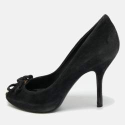Pre Owned Louis Vuitton Black Suede Peep Toe Pumps Size 36